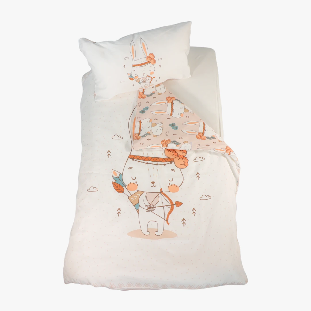 Kinderbettwäsche-Set Daina, Beige, Hasen-Design, 100x135 cm